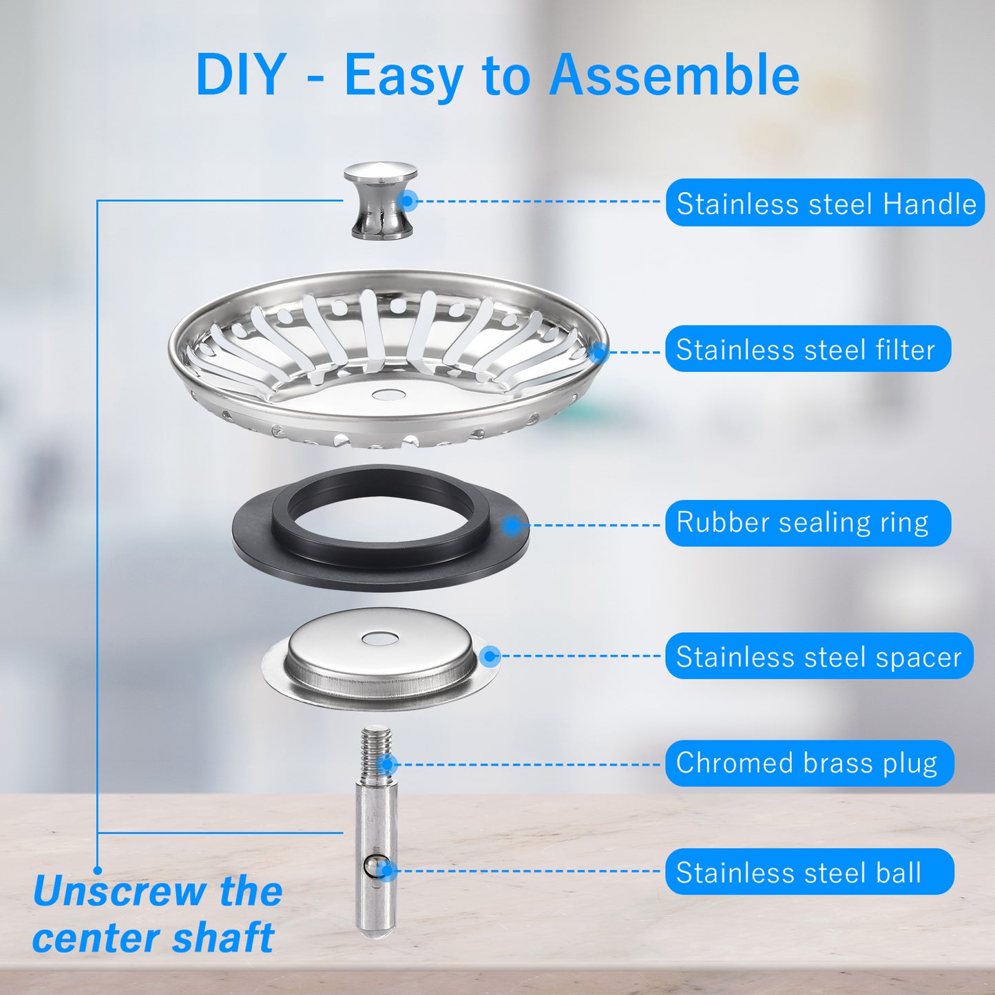 Tomario 2.0 Kitchen Sink Plug Strainer Thicken Stainless Steel Sink Plugs and Strainers for UK Sinks, Hole Diameter 78mm, 79mm, 82mm, 84mm (84mm)