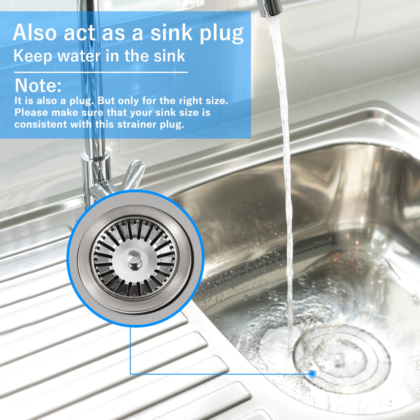 Tomario 2.0 Kitchen Sink Plug Strainer Thicken Stainless Steel Sink Plugs and Strainers for UK Sinks, Hole Diameter 78mm, 79mm, 82mm, 84mm (84mm)