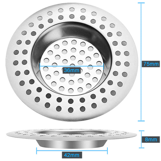 Tomario Stainless Steel Kitchen Sink Strainer Plug, Standard Strainer Drain Protector Hair/Food Catcher for Bathroom, Kitchen, Shower (External Diameter 7.0cm, Pack of 2)