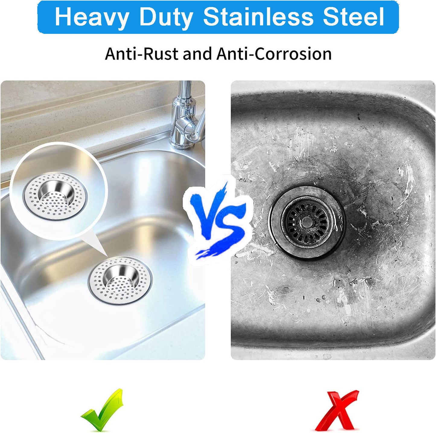 Tomario Stainless Steel Kitchen Sink Strainer Plug, Standard Strainer Drain Protector Hair/Food Catcher for Bathroom, Kitchen, Shower (External Diameter 7.0cm, Pack of 2)