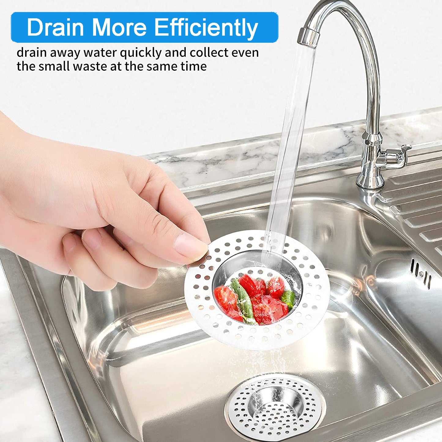 Tomario Stainless Steel Kitchen Sink Strainer Plug, Standard Strainer Drain Protector Hair/Food Catcher for Bathroom, Kitchen, Shower (External Diameter 7.0cm, Pack of 2)