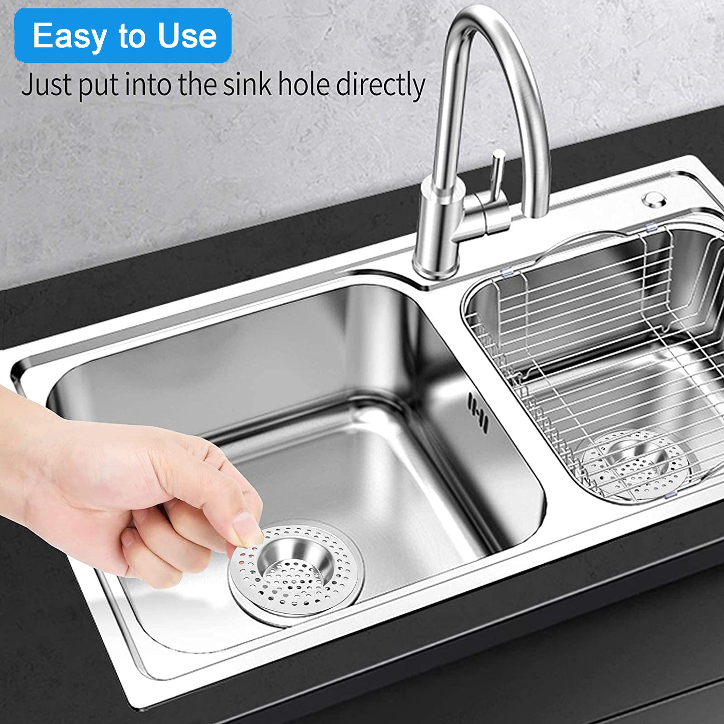 Tomario Stainless Steel Kitchen Sink Strainer Plug, Standard Strainer Drain Protector Hair/Food Catcher for Bathroom, Kitchen, Shower (External Diameter 7.0cm, Pack of 2)