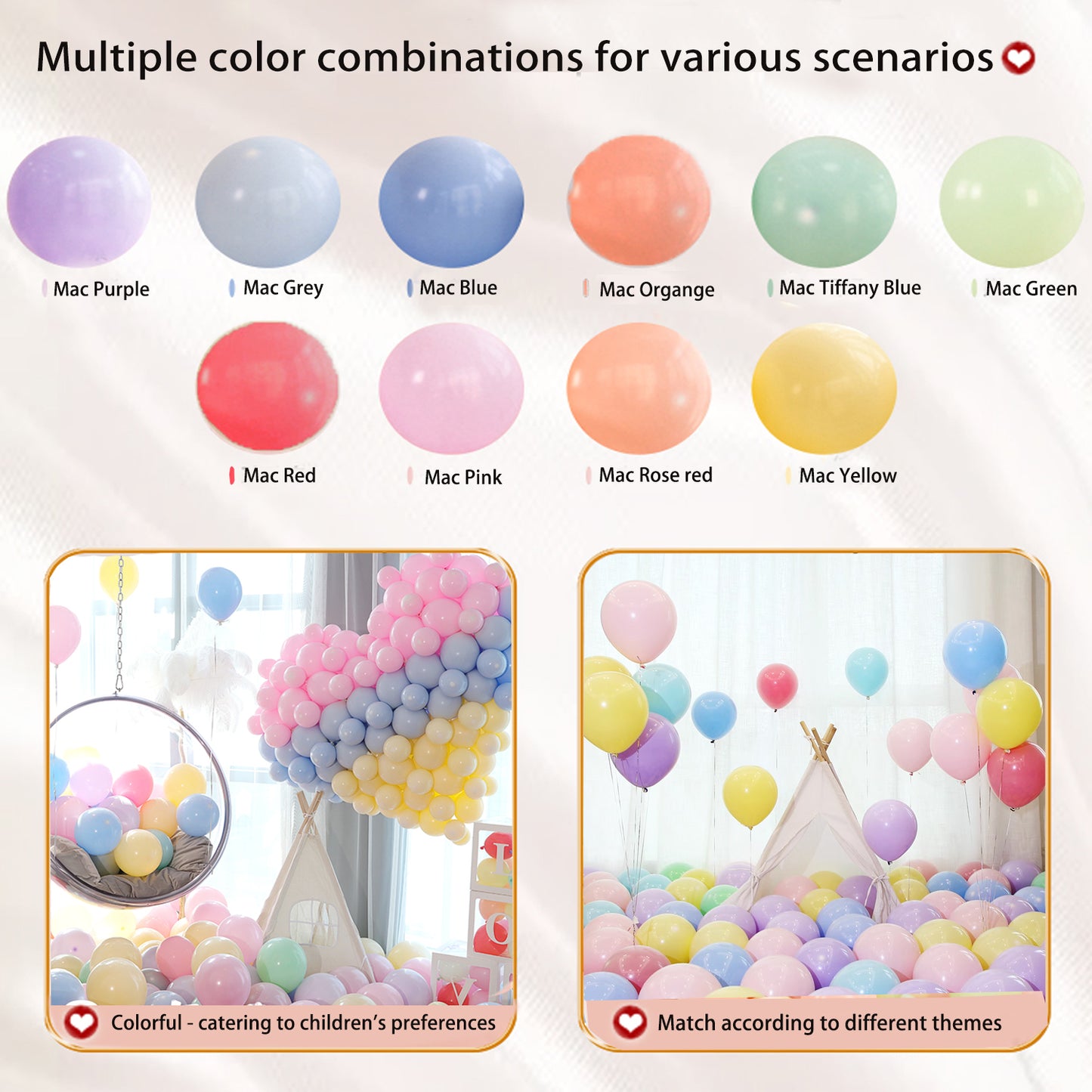 Tomario Macaron Balloons, 50pcs Multicolored Helium Party Balloon, Biodegradable Latex Birthday Ballon, Colorful Balloons for Kids, Birthday Party, Thick Balloon Garland Arch Supplies Decorations