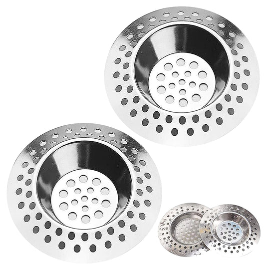 Tomario Stainless Steel Kitchen Sink Strainer Plug, Standard Strainer Drain Protector Hair/Food Catcher for Bathroom, Kitchen, Shower (External Diameter 7.5cm, Inner Diameter 3.6cm, Pack of 2)