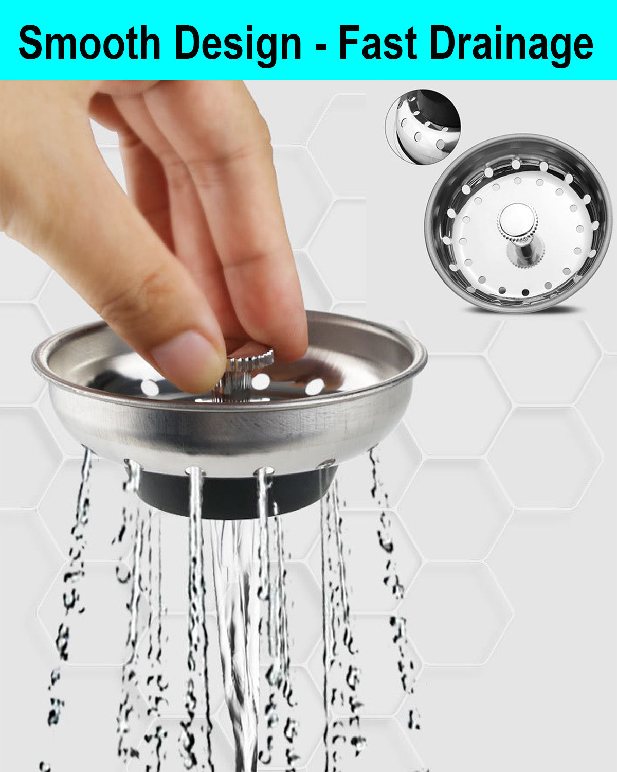 Tomario Kitchen Sink Plug Strainer Stainless Steel Thicken Hole Diameter for Kitchen Sink, Strainers Sink Plugs Replacement for Food/Hair Catcher