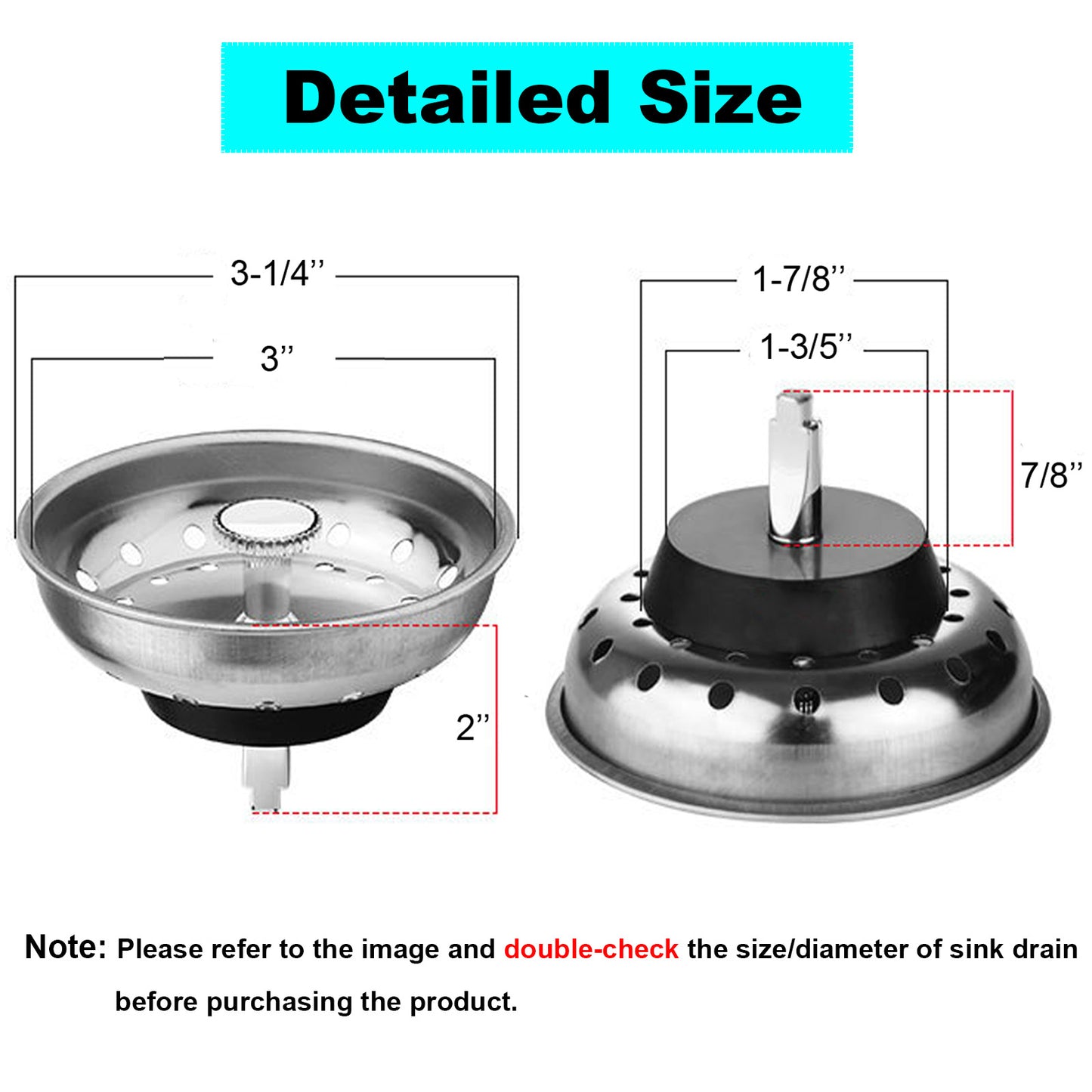 Tomario Kitchen Sink Plug Strainer Stainless Steel Thicken Hole Diameter for Kitchen Sink, Strainers Sink Plugs Replacement for Food/Hair Catcher
