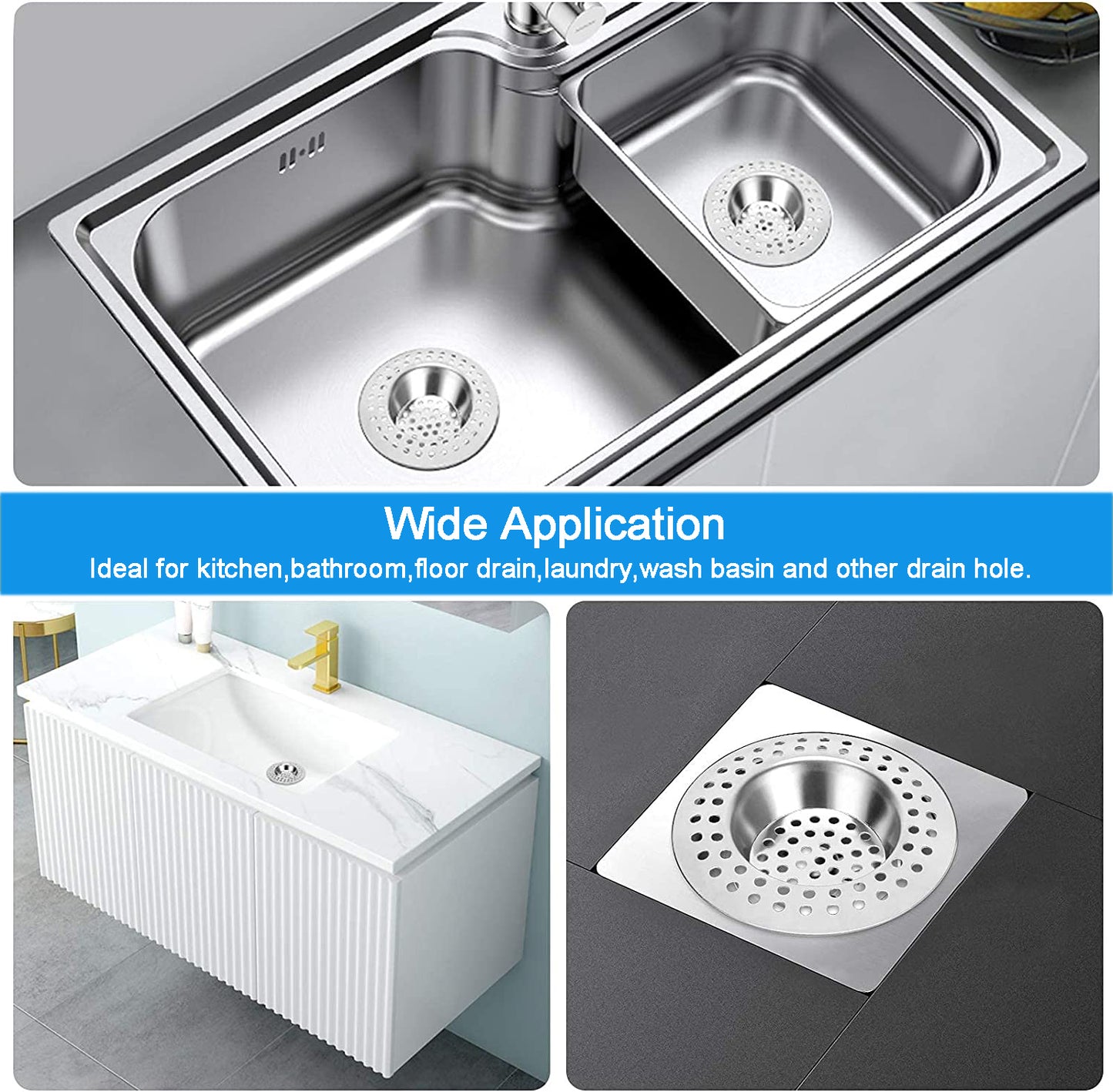 Tomario Stainless Steel Kitchen Sink Strainer Plug, Standard Strainer Drain Protector Hair/Food Catcher for Bathroom, Kitchen, Shower (External Diameter 7.0cm, Pack of 2)