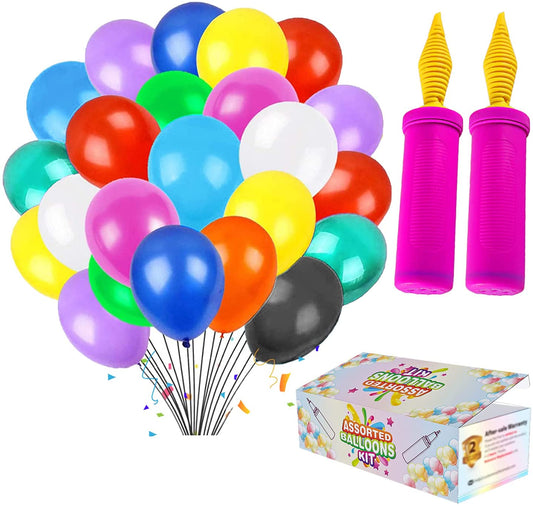 Balloons and Balloon Pump Set, Included 120pcs Colourful Balloons + 2 Durable Balloon Pumps for Party Decoration, Birthday, Weddings, Anniversaries, Celebrations, 10pcs per Color, 12 Colors (Balloons with pump)