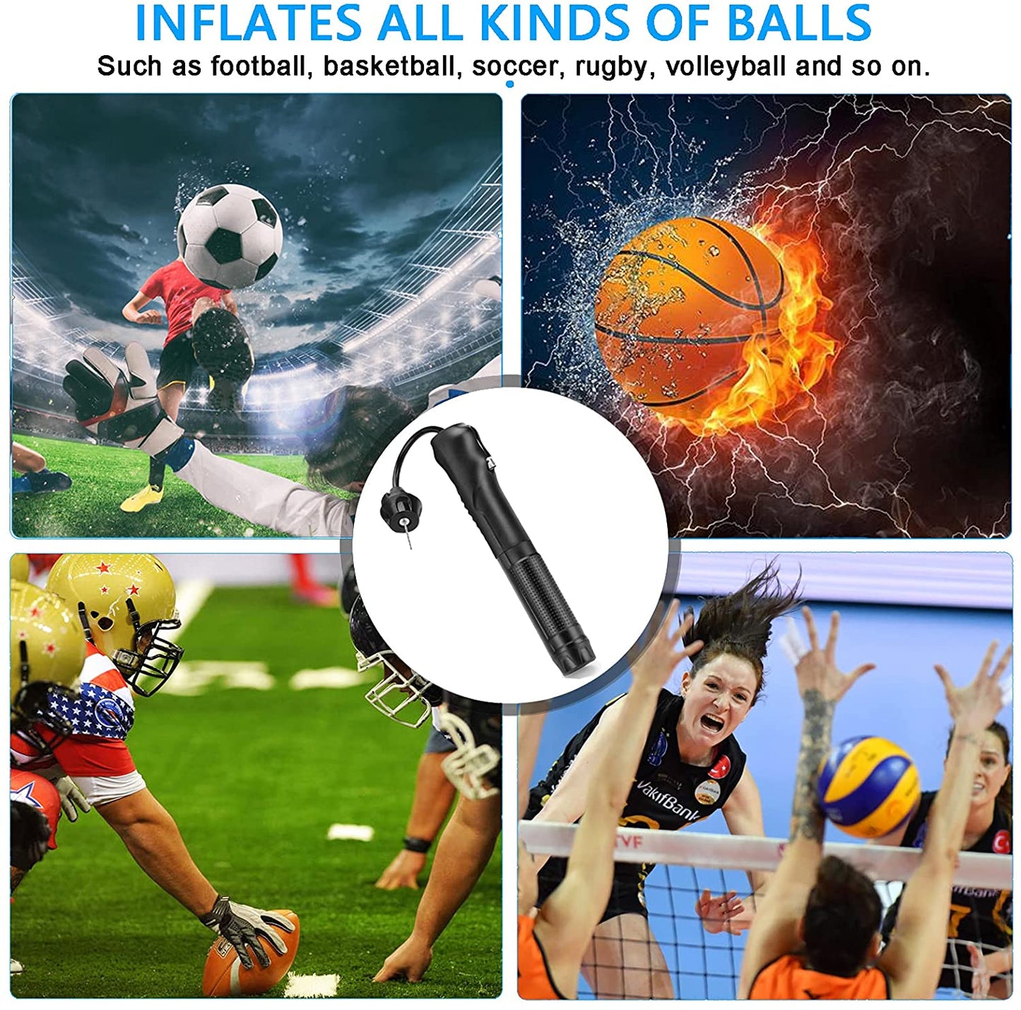 Ball Pump with 5 Needles and 12CM Extendable Cable, Durable Dual-Action Basketball Pumps Air Pump for Balls Basketball Soccer Football Volleyball Yoga Rugby Ball